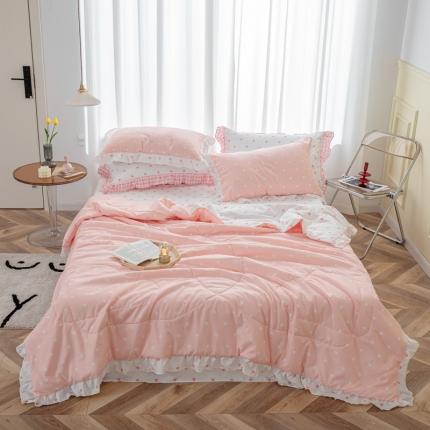 91家纺网 家纺一手货源 找家纺 2023新款韩版夏被四件套 夏日甜心-粉玉