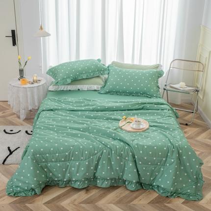 91家纺网 家纺一手货源 找家纺 2023新款韩版夏被四件套 夏日甜心-浅绿