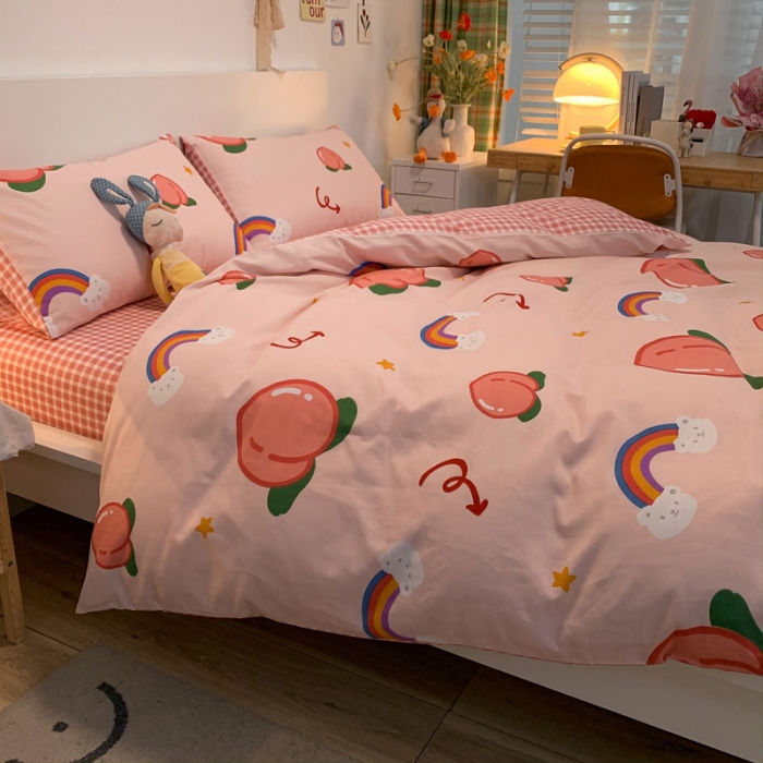 91家纺网 家纺一手货源 找家纺 梦家居 2021春季新品全棉小清新四件套小仙桃