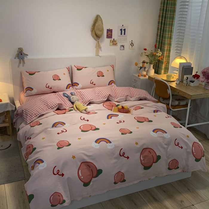 91家纺网 家纺一手货源 找家纺 梦家居 2021春季新品全棉小清新四件套小仙桃