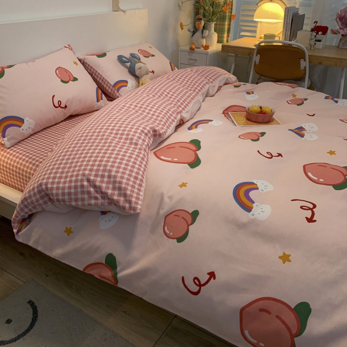 91家纺网 家纺一手货源 找家纺 梦家居 2021春季新品全棉小清新四件套小仙桃