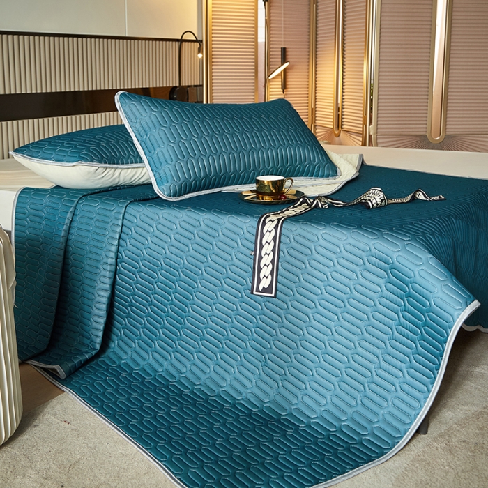 91家纺网 家纺一手货源 找家纺 凡客家居2021春夏凉感丝纯色乳胶凉席 哈伦（宝蓝）