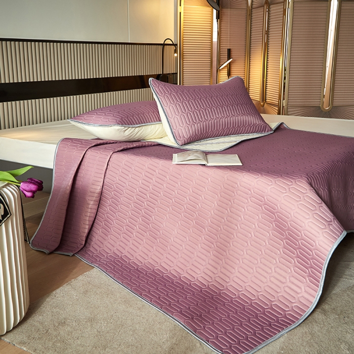 91家纺网 家纺一手货源 找家纺 凡客家居2021春夏凉感丝纯色乳胶凉席 哈伦（浅豆沙）