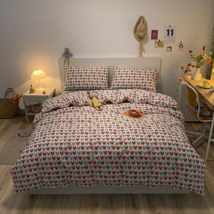 91家纺网 家纺一手货源 找家纺 梦家居 2021春季新品全棉小清新四件套小心心