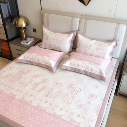 91家纺网 家纺一手货源 找家纺 馨蕊2021新款高端可水洗抗菌冰感凉席 可爱兔-粉