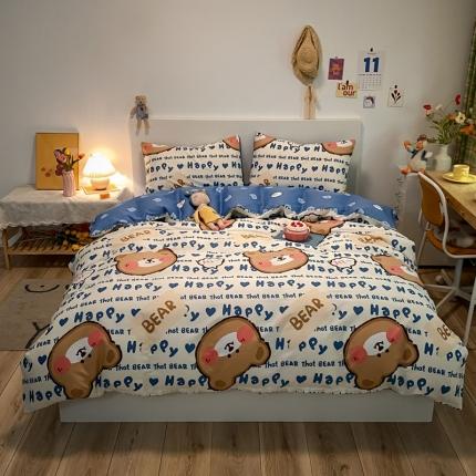 91家纺网 家纺一手货源 找家纺 梦家居 2021春季新品全棉小清新四件套熊孩子