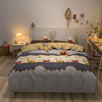 91家纺网 家纺一手货源 找家纺 梦家居 2021春季新品全棉小清新四件套熊珍珍