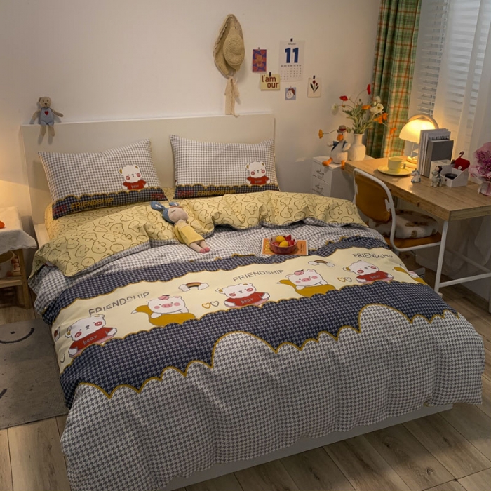 91家纺网 家纺一手货源 找家纺 梦家居 2021春季新品全棉小清新四件套熊珍珍