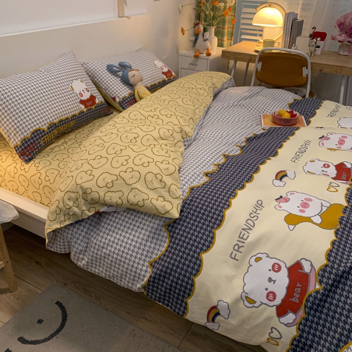 91家纺网 家纺一手货源 找家纺 梦家居 2021春季新品全棉小清新四件套熊珍珍