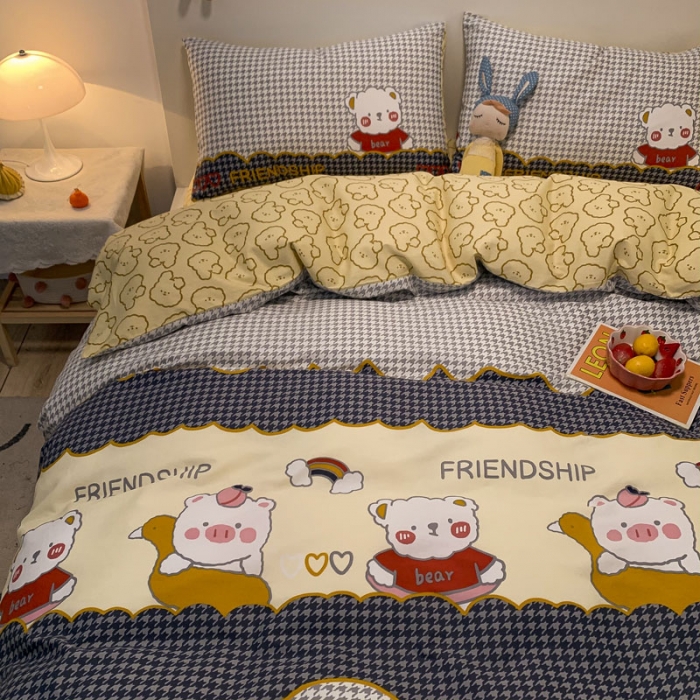 91家纺网 家纺一手货源 找家纺 梦家居 2021春季新品全棉小清新四件套熊珍珍