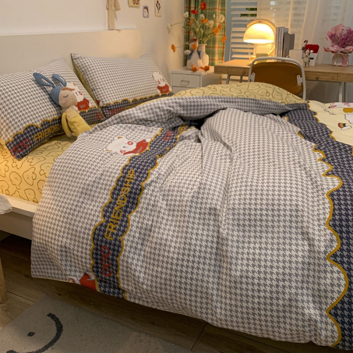 91家纺网 家纺一手货源 找家纺 梦家居 2021春季新品全棉小清新四件套熊珍珍