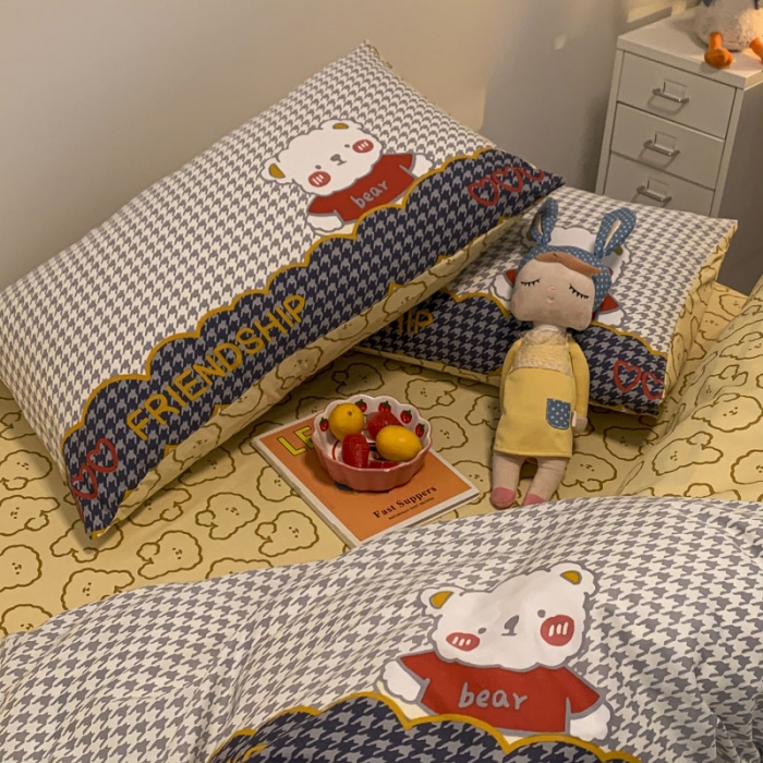 91家纺网 家纺一手货源 找家纺 梦家居 2021春季新品全棉小清新四件套熊珍珍