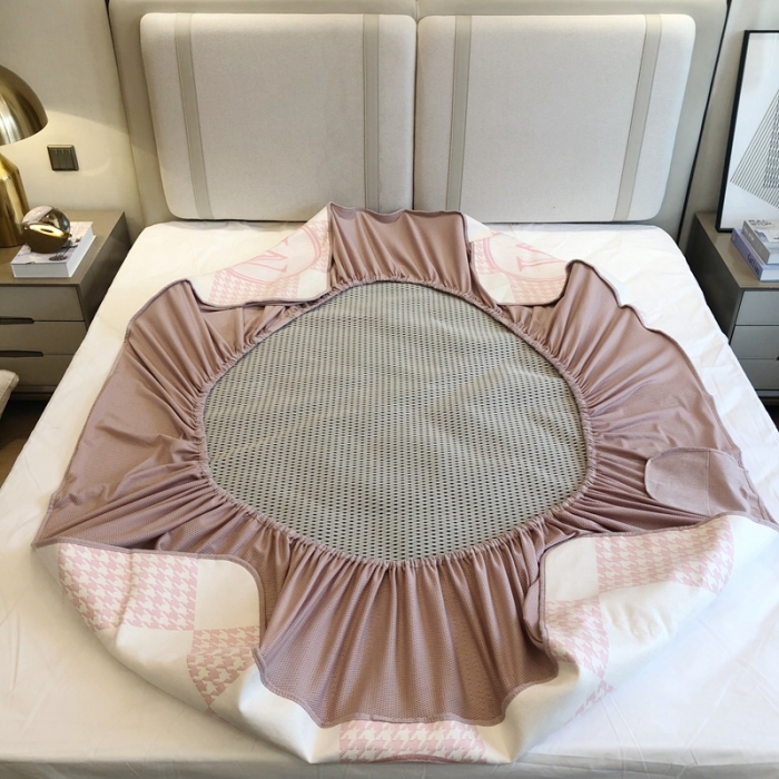 91家纺网 家纺一手货源 找家纺 馨蕊2021新款高端可水洗抗菌冰感凉席 M千鸟格-粉