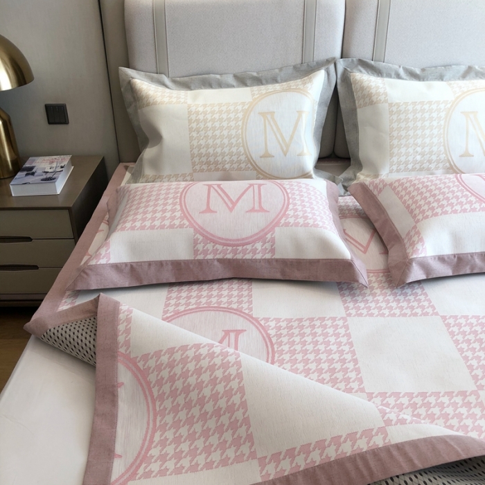 91家纺网 家纺一手货源 找家纺 馨蕊2021新款高端可水洗抗菌冰感凉席 M千鸟格-粉