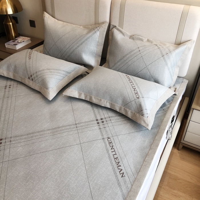 91家纺网 家纺一手货源 找家纺 馨蕊2021新款高端可水洗抗菌冰感凉席 英伦时光-灰