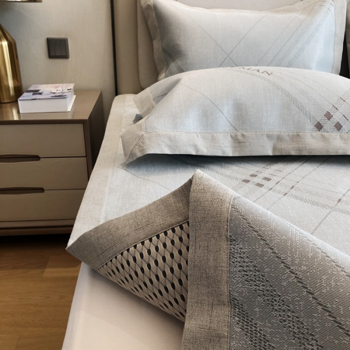 91家纺网 家纺一手货源 找家纺 馨蕊2021新款高端可水洗抗菌冰感凉席 英伦时光-灰