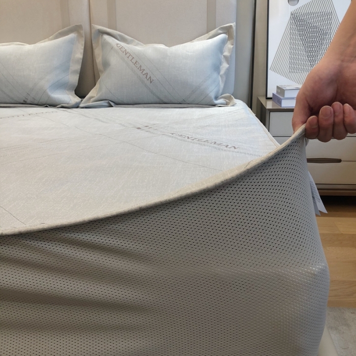 91家纺网 家纺一手货源 找家纺 馨蕊2021新款高端可水洗抗菌冰感凉席 英伦时光-灰