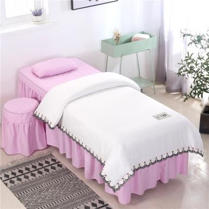 乐逸 2023新款全棉天丝花边美容床罩 白+粉