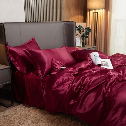 91家纺网 家纺一手货源 找家纺 梦尚舒 2025新款水洗冰丝单被套 酒红