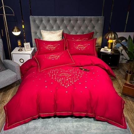 91家纺网 家纺一手货源 找家纺 金麦2020新款40支13372全棉刺绣婚庆系四件套星语心愿