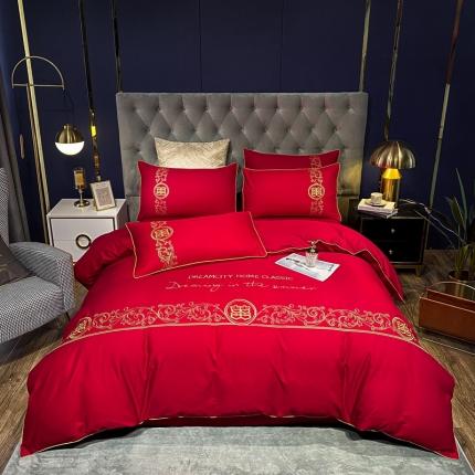 91家纺网 家纺一手货源 找家纺 （总）金麦 2020新款40支13372全棉刺绣婚庆系四件套