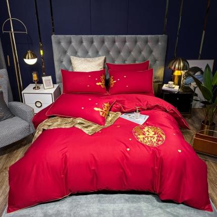 91家纺网 家纺一手货源 找家纺 （总）金麦 2020新款40支13372全棉刺绣婚庆系四件套