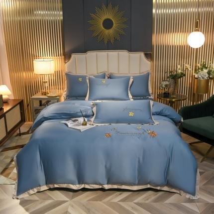 91家纺网 家纺一手货源 找家纺 金米诺 2022新款水洗真丝花边款四件套 宾利蓝