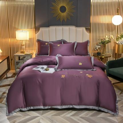 91家纺网 家纺一手货源 找家纺 金米诺 2022新款水洗真丝花边款四件套 冷艳紫
