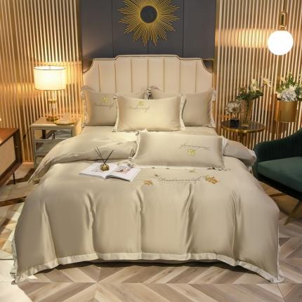 金米诺 2022新款水洗真丝花边款四件套 浅卡其