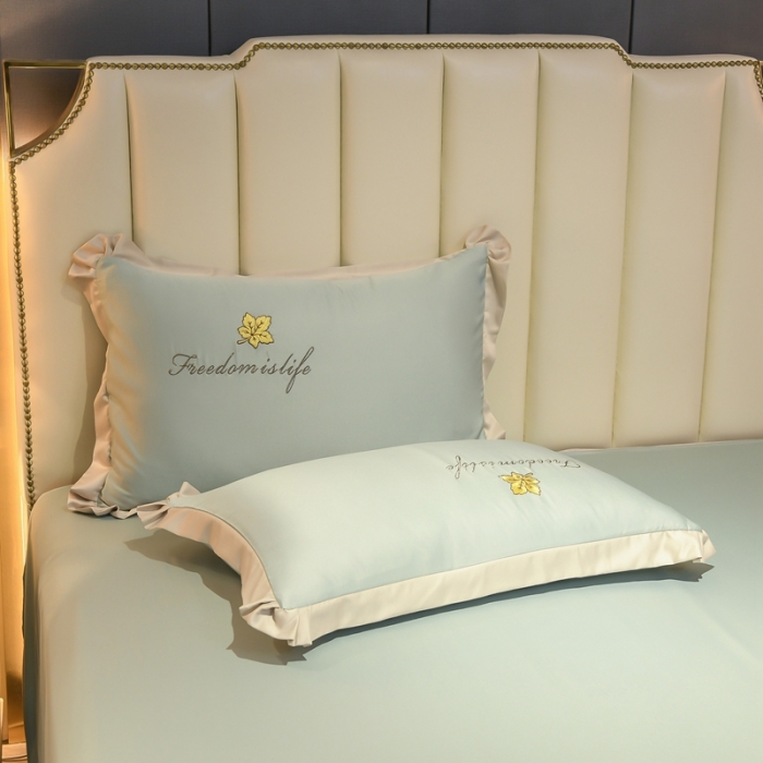 91家纺网 家纺一手货源 找家纺 金米诺 2022新款水洗真丝花边款四件套 青水绿