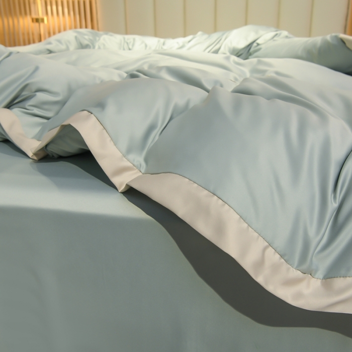 91家纺网 家纺一手货源 找家纺 金米诺 2022新款水洗真丝花边款四件套 青水绿