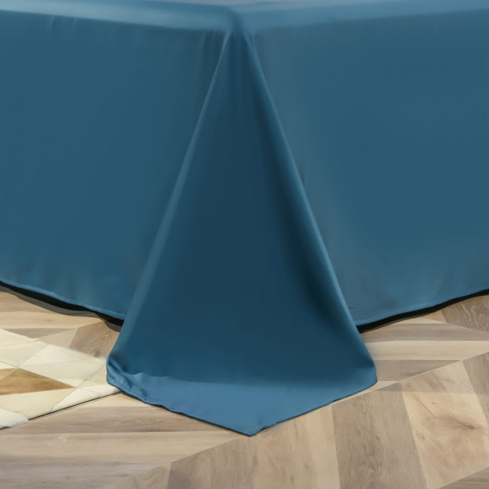 91家纺网 家纺一手货源 找家纺 金米诺 2022新款水洗真丝花边款四件套 月光蓝