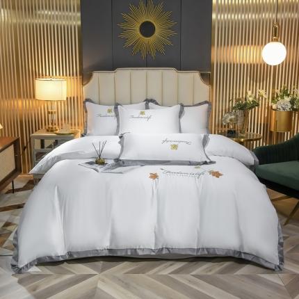 91家纺网 家纺一手货源 找家纺 金米诺 2022新款水洗真丝花边款四件套 珍珠白