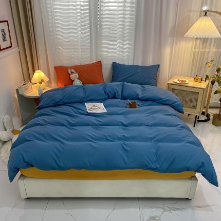 91家纺网 家纺一手货源 找家纺 曼谷 新款混搭风四件套 宝蓝-姜黄