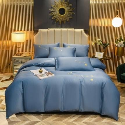 金米诺 2022新款水洗真丝普通款四件套 宾利蓝