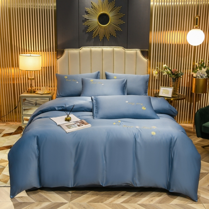 91家纺网 家纺一手货源 找家纺 金米诺 2022新款水洗真丝普通款四件套 宾利蓝