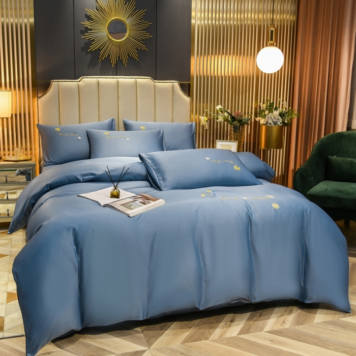 91家纺网 家纺一手货源 找家纺 金米诺 2022新款水洗真丝普通款四件套 宾利蓝