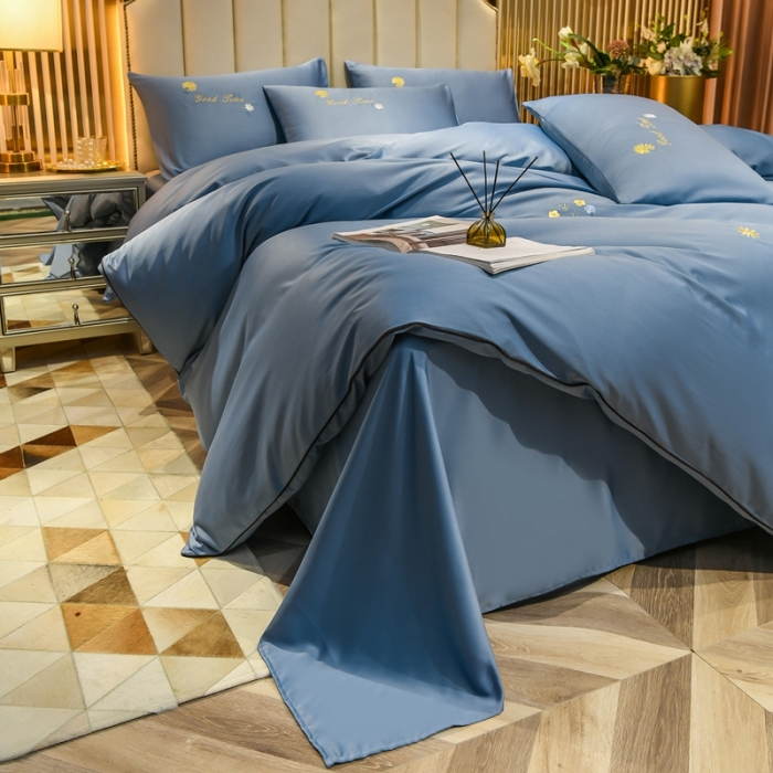 91家纺网 家纺一手货源 找家纺 金米诺 2022新款水洗真丝普通款四件套 宾利蓝