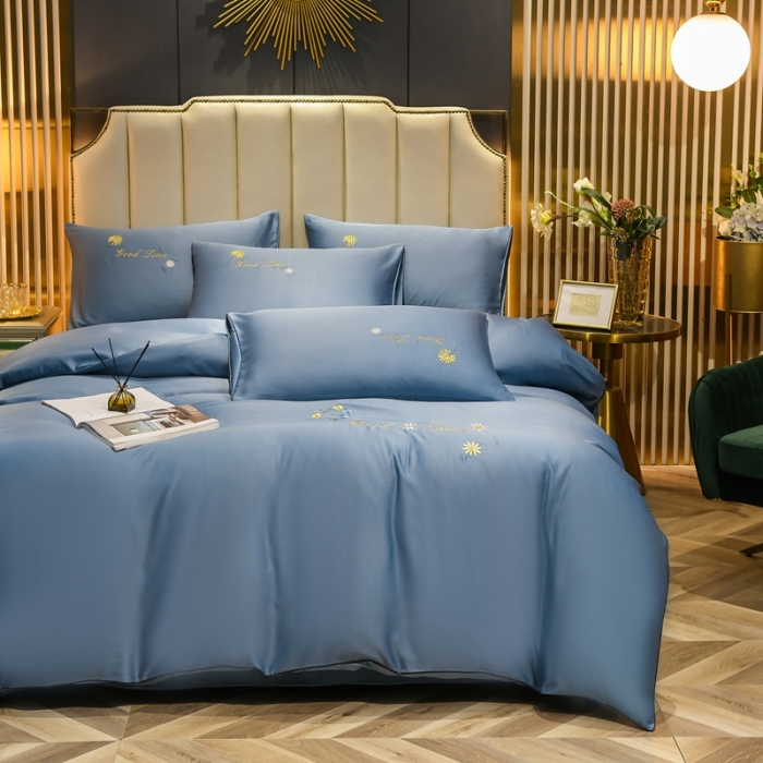 91家纺网 家纺一手货源 找家纺 金米诺 2022新款水洗真丝普通款四件套 宾利蓝