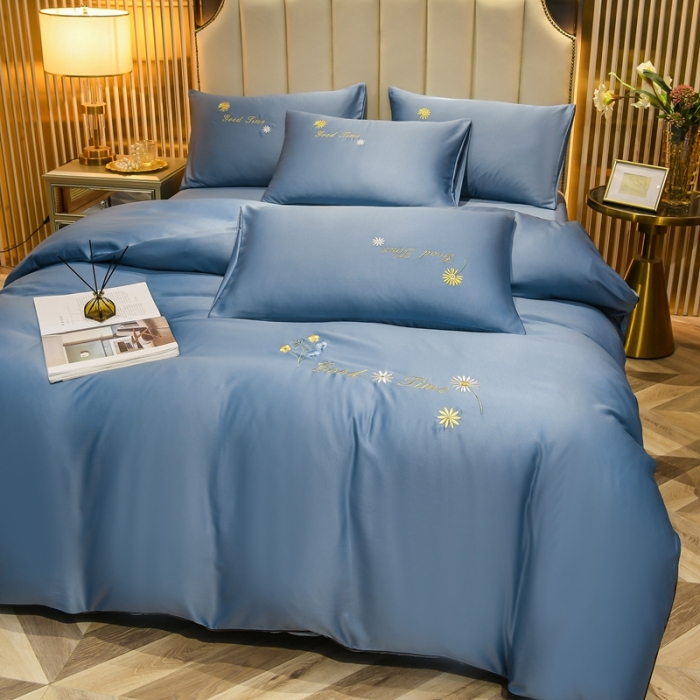 91家纺网 家纺一手货源 找家纺 金米诺 2022新款水洗真丝普通款四件套 宾利蓝