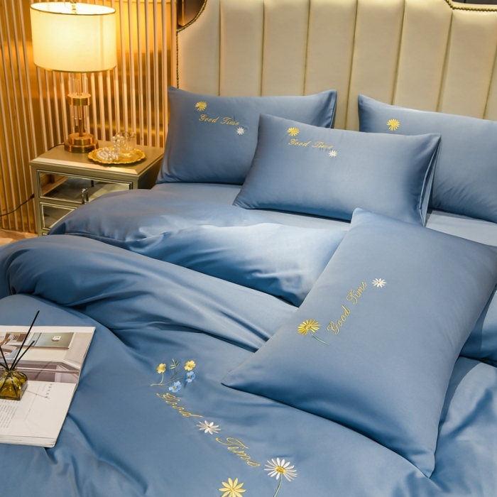 91家纺网 家纺一手货源 找家纺 金米诺 2022新款水洗真丝普通款四件套 宾利蓝