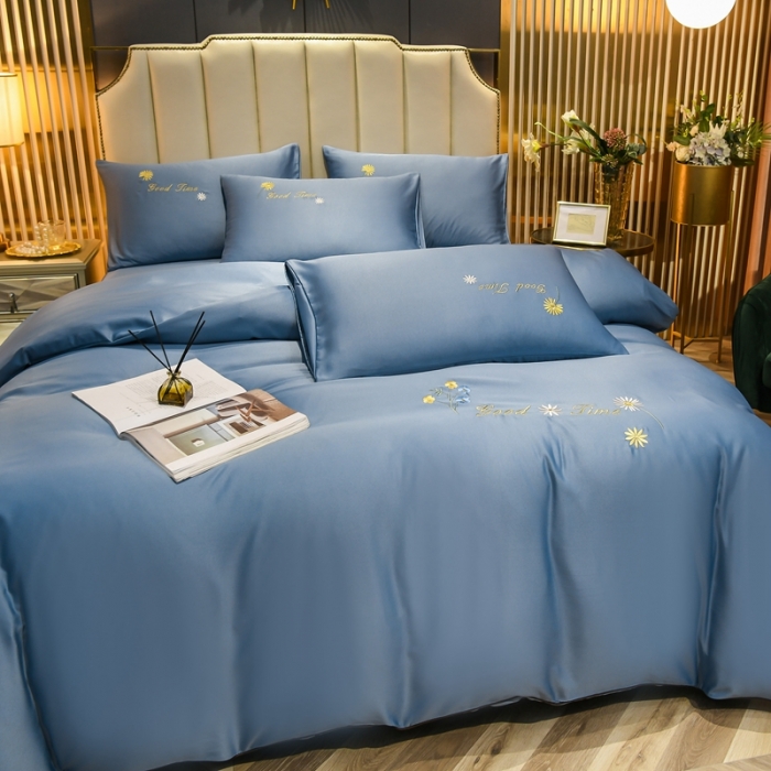 91家纺网 家纺一手货源 找家纺 金米诺 2022新款水洗真丝普通款四件套 宾利蓝