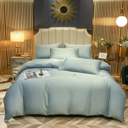 金米诺 2022新款水洗真丝普通款四件套 青水绿