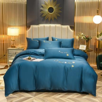 金米诺 2022新款水洗真丝普通款四件套 月光蓝