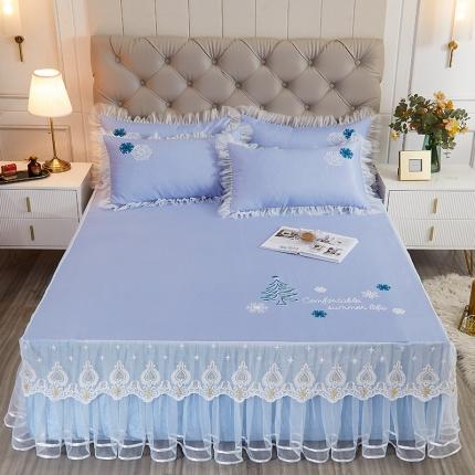 91家纺网 家纺一手货源 找家纺 （总）2023素色绣花床裙款冰丝席三件套