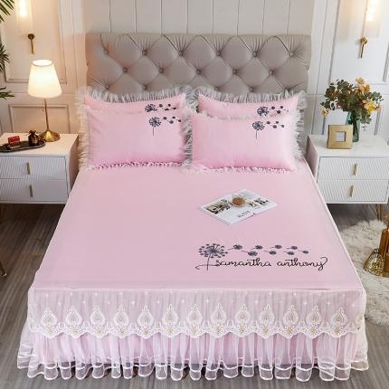 91家纺网 家纺一手货源 找家纺 （总）2023素色绣花床裙款冰丝席三件套