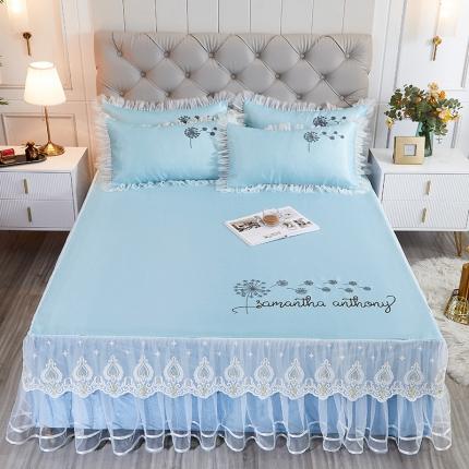 91家纺网 家纺一手货源 找家纺 （总）2023素色绣花床裙款冰丝席三件套