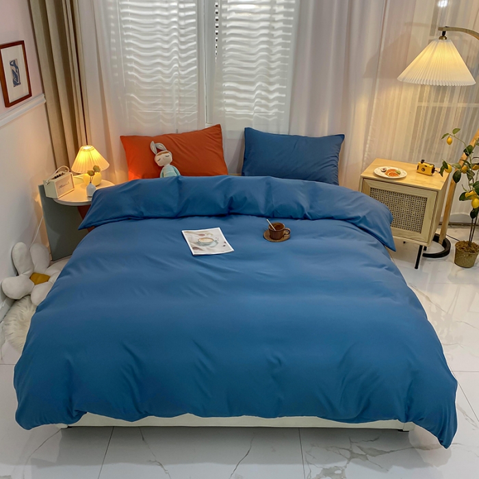 91家纺网 家纺一手货源 找家纺 曼谷 新款混搭风四件套 宝蓝-姜黄