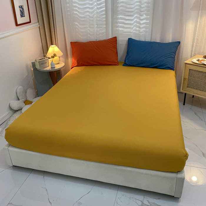 91家纺网 家纺一手货源 找家纺 曼谷 新款混搭风四件套 宝蓝-姜黄