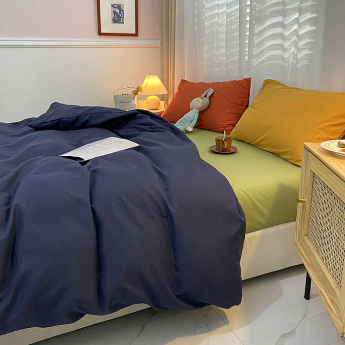 91家纺网 家纺一手货源 找家纺 曼谷 新款混搭风四件套 藏青-豆绿